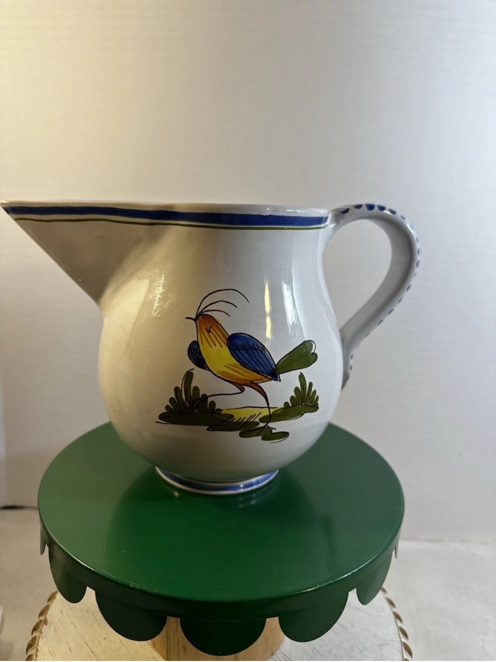 Italian Ceramic Pitcher San Marciano hand Painted Bird Design No Chips Or Cracks
